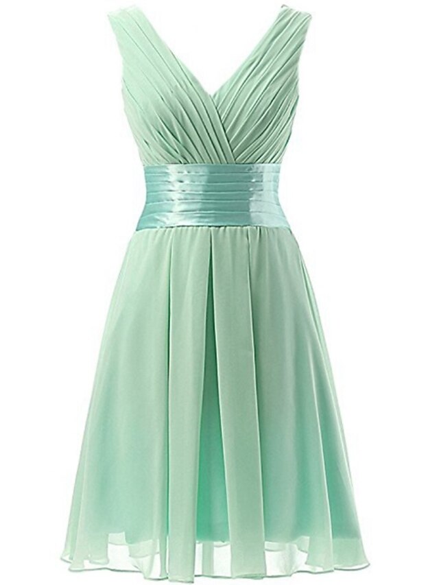  A-Line Bridesmaid Dress V Neck Sleeveless Elegant Short / Mini Polyester with Ruching 2022