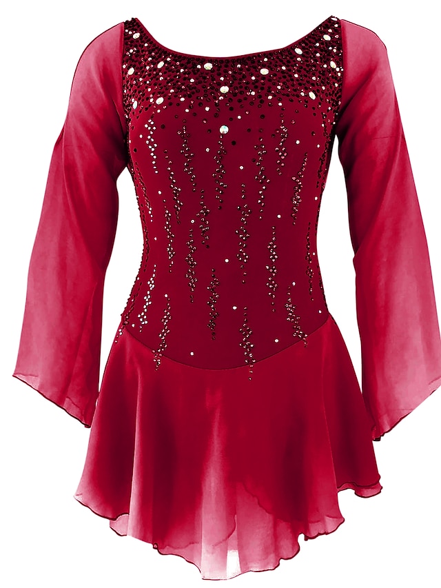  Vestido de patinaje artístico Mujer Chica Patinaje Sobre Hielo Vestidos Accesorios Rosado morado Blanco / Blanco Amarillo y amarillo Espalda Abierta Licra Microelástico Entrenamiento Ropa de Patinaje