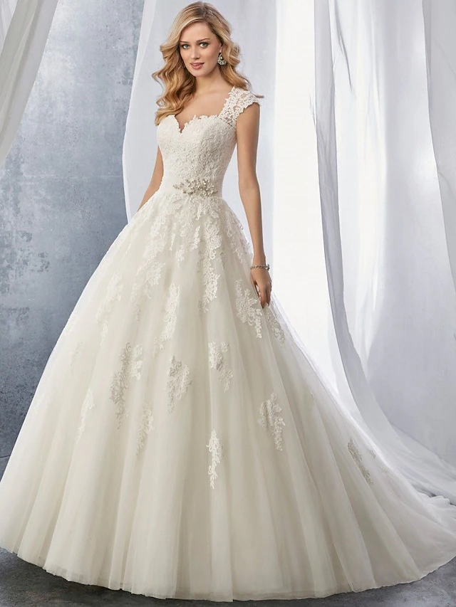 Engagement Formal Fall Wedding Dresses Ball Gown Sweetheart Cap Sleeve ...