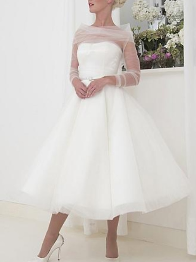  Reception Open Back Simple Wedding Dresses Wedding Dresses A-Line V Neck 3/4 Length Sleeve Knee Length Chiffon Bridal Gowns With Ruched 2024