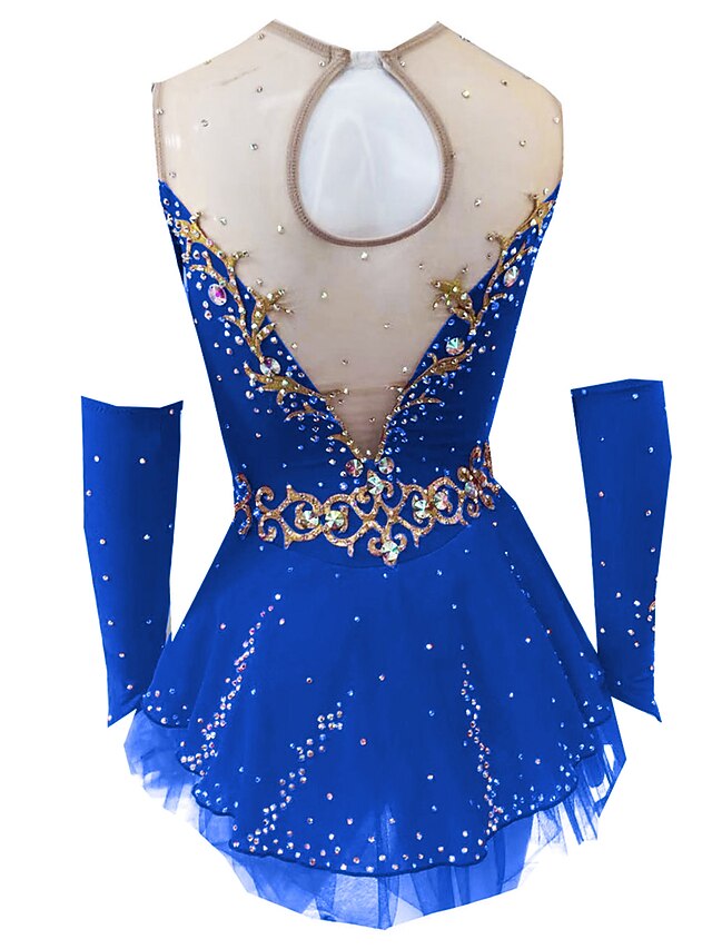 Robe De Patinage Artistique Femme/fille Strass - Manches Longues, Ourlet Oblique, Extensible (plusieurs Tailles)