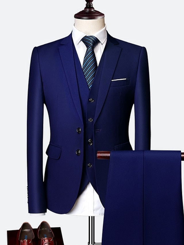  כחול שחור שנהב חליפות חתונה לגברים שמלת עסקים בסגנון בריטי חליפות בגדי עבודה בצבע אחיד 3 חלקים בהתאמה אישית עם שני כפתורים חד חזה 2024