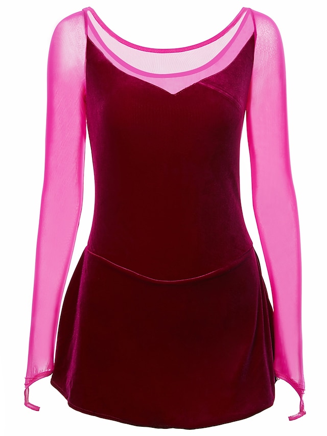 Sports & Outdoors Ice Skating | Figure Skating Dress Womens Girls Ice Skating Dress Outfits Rose Red Open Back Spandex High Elas