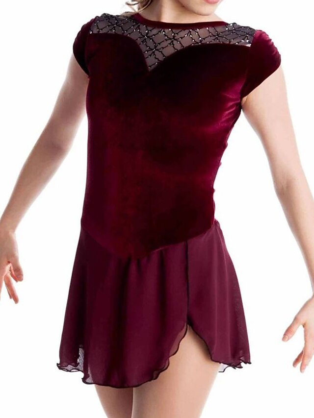 Sports & Outdoors Ice Skating | Figure Skating Dress Womens Girls Ice Skating Dress Outfits Burgundy Spandex High Elasticity Tra