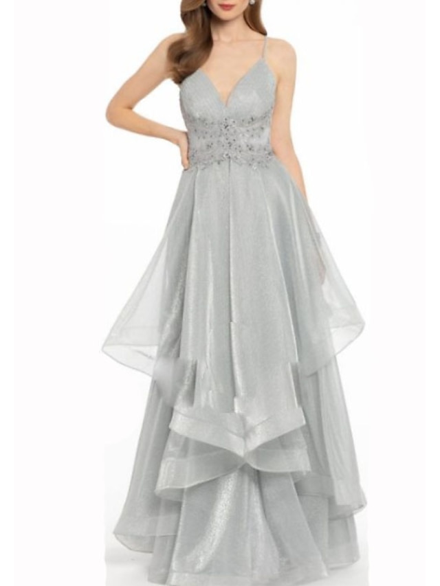  A-Line Prom Dresses Elegant Dress Prom Formal Evening Floor Length Spaghetti Strap Sleeveless Organza with Appliques 2022