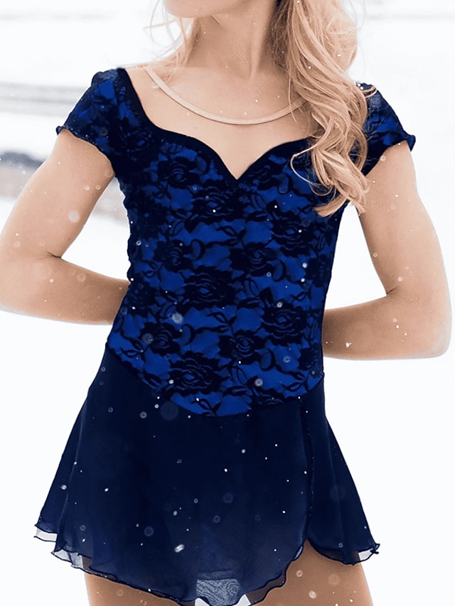 Sports & Outdoors Ice Skating | Figure Skating Dress Womens Girls Ice Skating Dress Outfits Dark Blue Spandex High Elasticity Tr