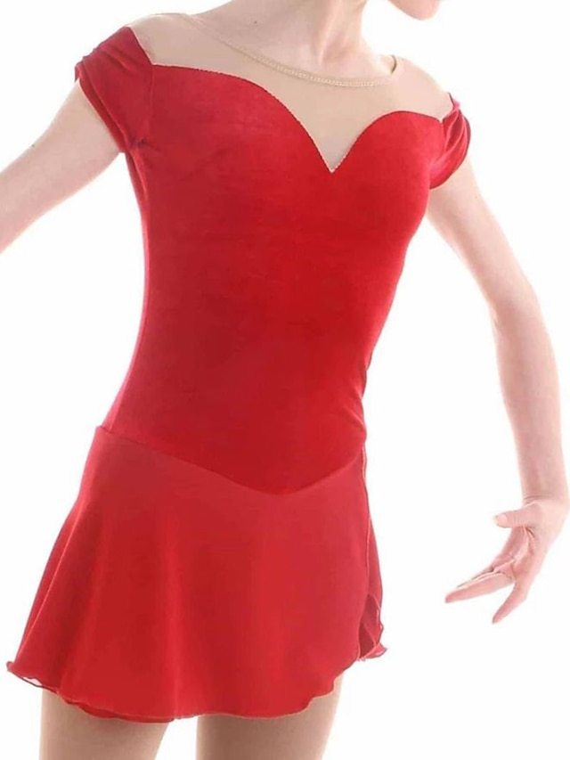 Sports & Outdoors Ice Skating | Figure Skating Dress Womens Girls Ice Skating Dress Outfits Red Spandex High Elasticity Training