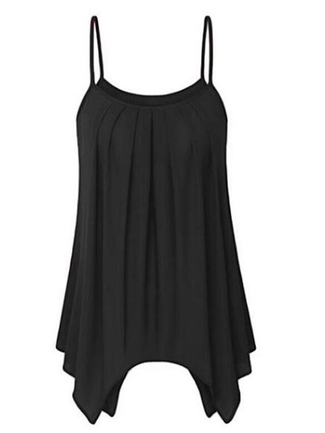  Women's Daily Basic Slim Tank Top - Color Block Ruffle Strap Black