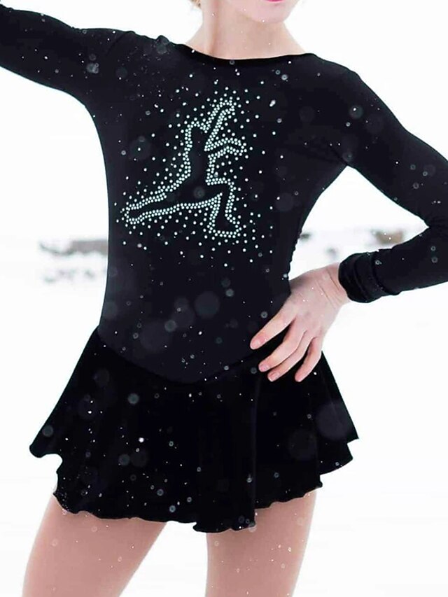 Sports & Outdoors Ice Skating | Figure Skating Dress Womens Girls Ice Skating Dress Outfits Black Spandex High Elasticity Traini