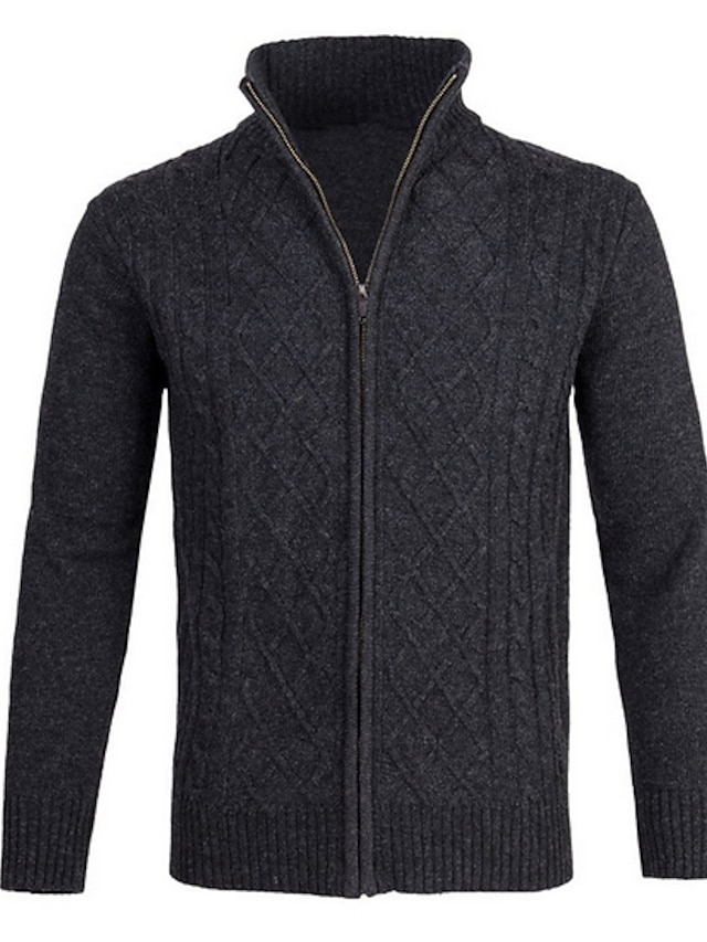  Men's Cardigan Solid Colored Long Sleeve Sweater Cardigans Stand Collar Blue Black Army Green