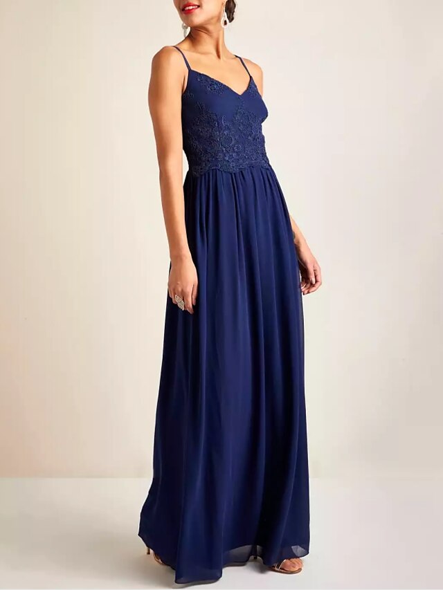  A-Line Prom Dresses Minimalist Dress Holiday Floor Length Sleeveless V Neck Chiffon with Pleats 2022