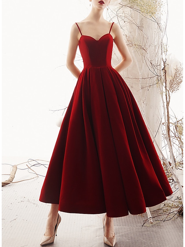  A-Line Elegant Wedding Guest Cocktail Party Valentine's Day Dress Sweetheart Neckline Sleeveless Ankle Length Satin with Pleats 2022