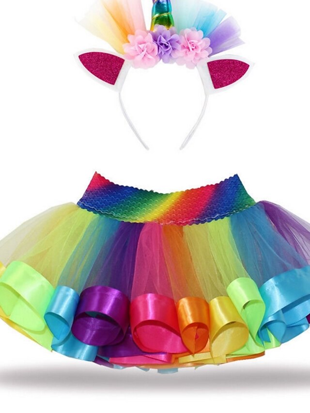  Kids Little Girls' Dress Color Block Rainbow Dresses