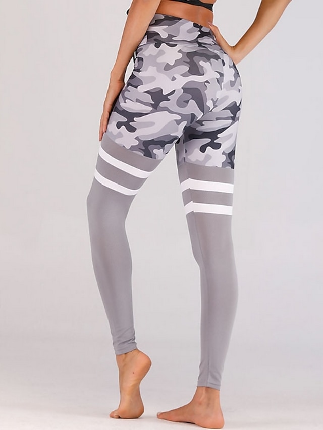  Women's Sporty Sweatpants Pants Camouflage Mid Waist Slim Gray S M L XL
