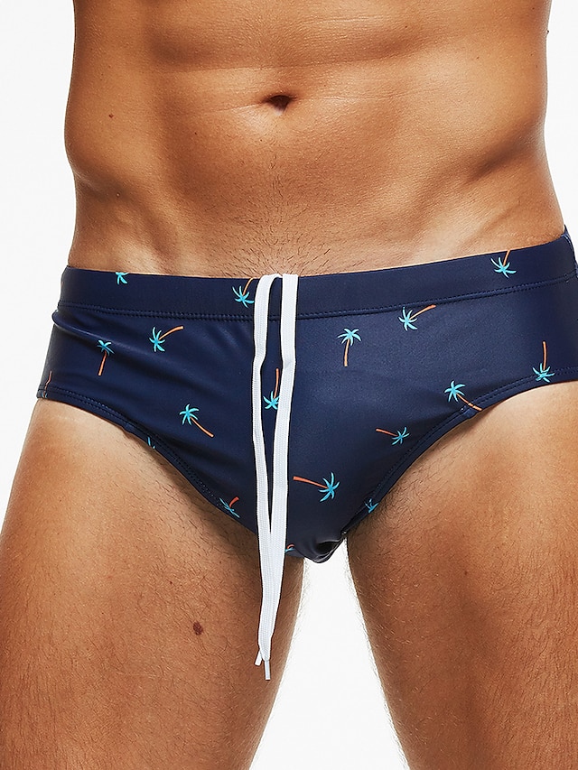  Men's Briefs Swimsuit Floral Tropical Sporty Basic Navy Blue / Bikini / Beach Bottom
