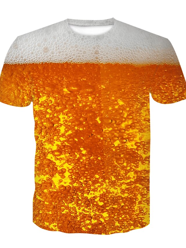 Men's Graphic 3D Beer T Shirt Short Sleeve T shirt Round Neck Shirt Party Club Yellow Clothing Apparel Plus Size XS S M L XL 2XL 3XL3