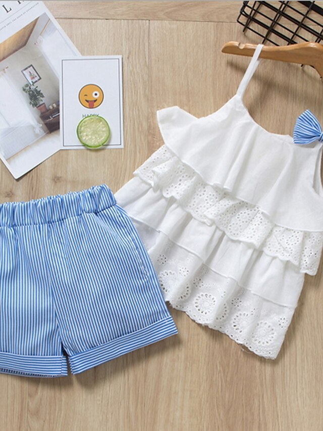  Kids Girls' Clothing Set Sleeveless White Color Block Basic