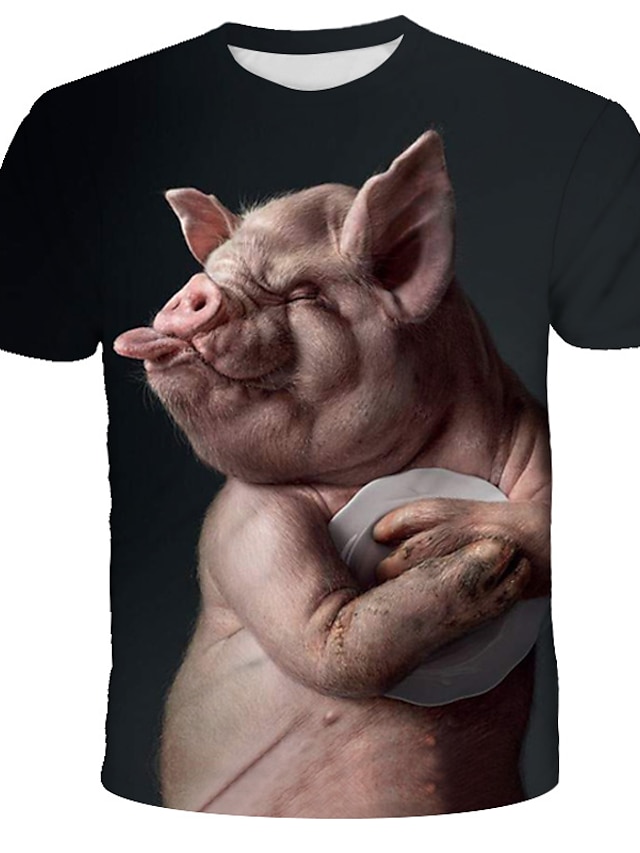 Men's T shirt Tee Tee Funny T Shirts Graphic Animal 3D Pig Round Neck ...