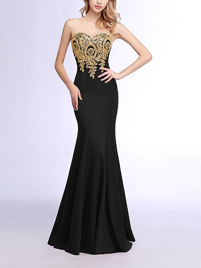  Mermaid / Trumpet Prom Formal Evening Dress Strapless Sleeveless Floor Length Polyester with Sequin Appliques 2021