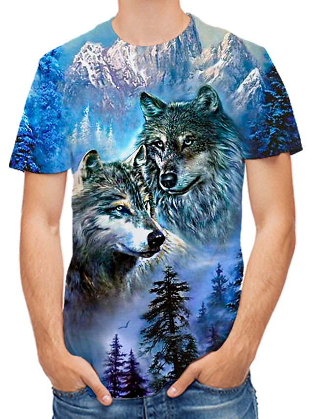  Men's T shirt Tee Designer Summer Short Sleeve Graphic Patterned 3D Animal Round Neck Casual Daily Print Clothing Clothes Designer Casual Blue