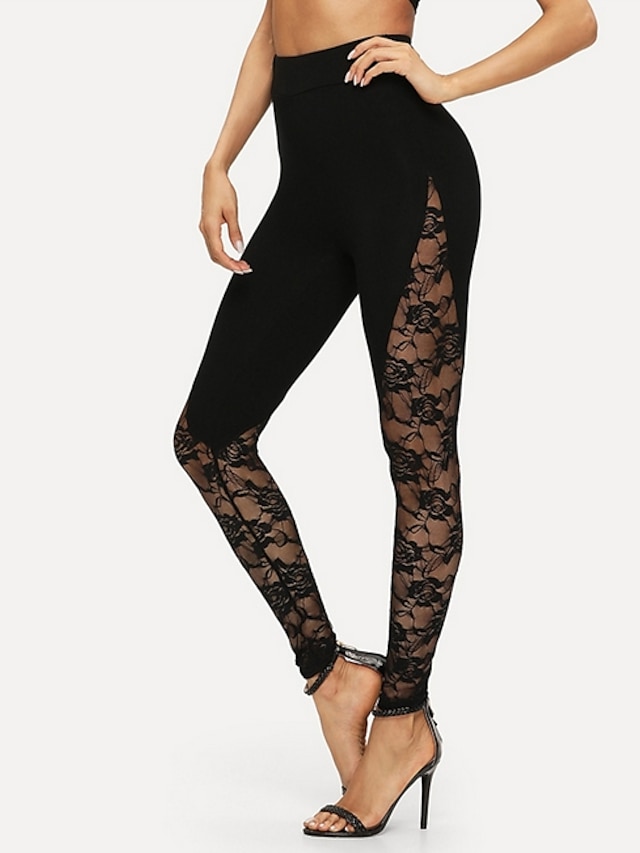  Femme Collants Legging Polyester Taille médiale Toute la longueur Noir Printemps & Automne