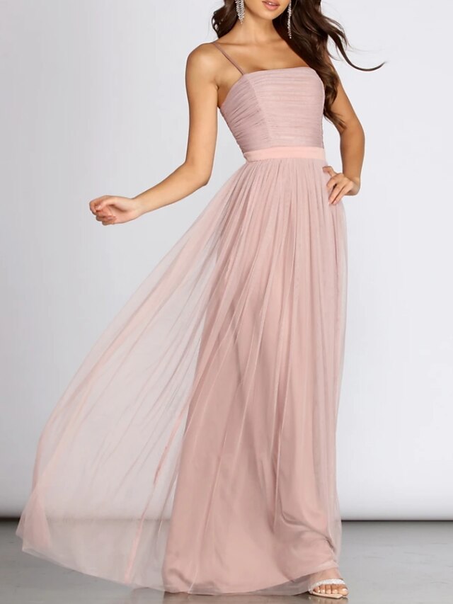  A-Line Empire Wedding Guest Prom Dress Scoop Neck Sleeveless Floor Length Chiffon with Pleats 2022