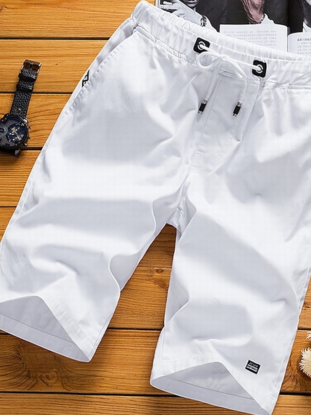  Men's Basic Shorts Plus Size Pants Solid Colored Cotton Mid Waist White Black Khaki Orange Light Blue M L XL 2XL 3XL