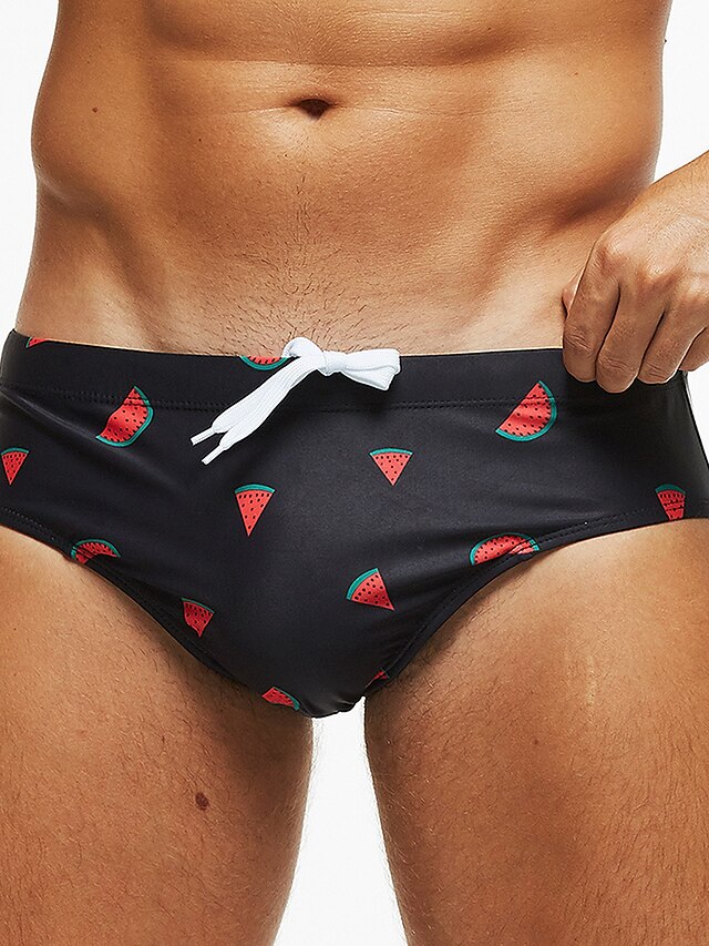  Men's Briefs Print Swimsuit Fruit Sporty Basic Black / Bikini / Beach Bottom