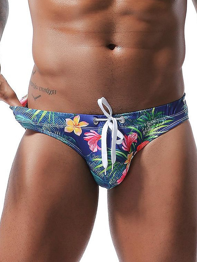 Mens Clothing Mens Bottoms | Mens Swimwear Bikini Beach Bottom Bottoms Normal Swimsuit Lace up Print Floral Tropical Green Black