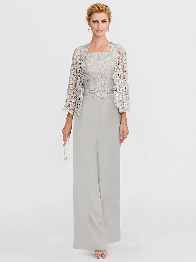 completo pantalone Abito da cerimonia per signora Elegante Squadrata Lungo  Chiffon Di pizzo Manica a 3/4 con Con applique 2022 del 7951396 2022 a  $127.49