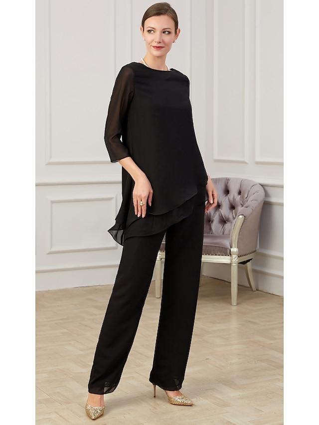 Jumpsuit / Pantsuit Mother of the Bride Dress Elegant Jewel Neck Floor ...