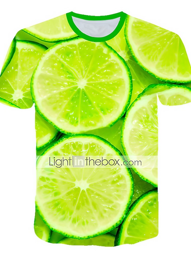  Ανδρικά Μπλουζάκι Συνδυασμός Χρωμάτων Φρούτα 3D Στρογγυλή Λαιμόκοψη Πράσινο Ανοικτό Μεγάλα Μεγέθη Καθημερινά Αθλητικά Κοντομάνικο Στάμπα Ρούχα Εξωγκωμένος Βασικό