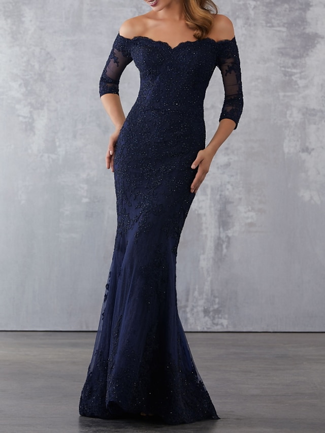  черное платье размера плюс элегантное вечернее платье для свадебного гостя с открытыми плечами и короткими рукавами со шлейфом кружево с кружевными вставками из бисера, аппликации 2022