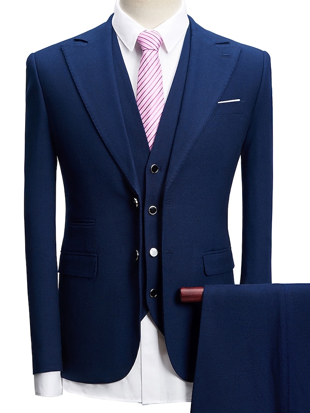  Men's Wedding Performance Suits Peak Tailored Fit Single Breasted Two-buttons Straight Flapped Textured British Fashion Polyester