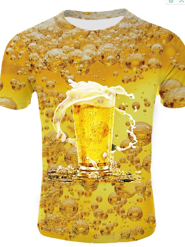 Men's 3D Beer T Shirt Short Sleeve T shirt Round Neck Shirt Basic Daily Going out Yellow Clothing Apparel XS S M L XL 2XL 3XL3