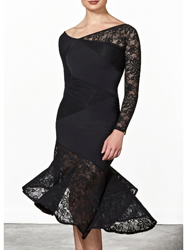 Ballroom Dance Dress Pleats Women's Performance Long Sleeve Polyester Taffeta3