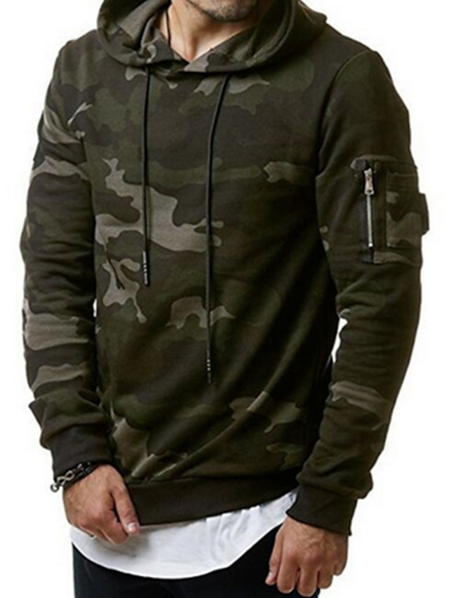 Mens Clothing Mens Hoodies & Sweatshirts | Mens Hoodie Camo / Camouflage Hooded Casual Hoodies SweatshirtsGray Green - MR23617