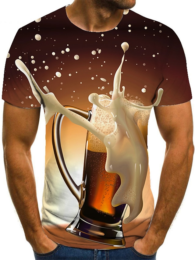 Mens Clothing Mens Tees & Tank Tops | Mens T shirt Tee Shirt 3D Print Graphic Beer Plus Size Round Neck Daily Club Print Short S