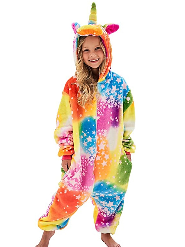  Kigurumi Pajamas Fancy Costume Onesie Costume Animal Unicorn Cartoon Warm Comfy Kid's Unisex Boys and Girls Christmas Halloween Carnival Party Performance Homewear Dress Up