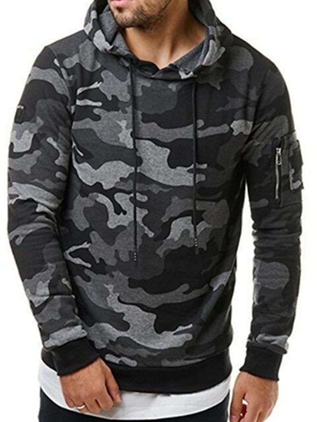 Mens Clothing Mens Hoodies & Sweatshirts | Mens Hoodie Camo / Camouflage Hooded Casual Hoodies SweatshirtsGray Green - MR23617