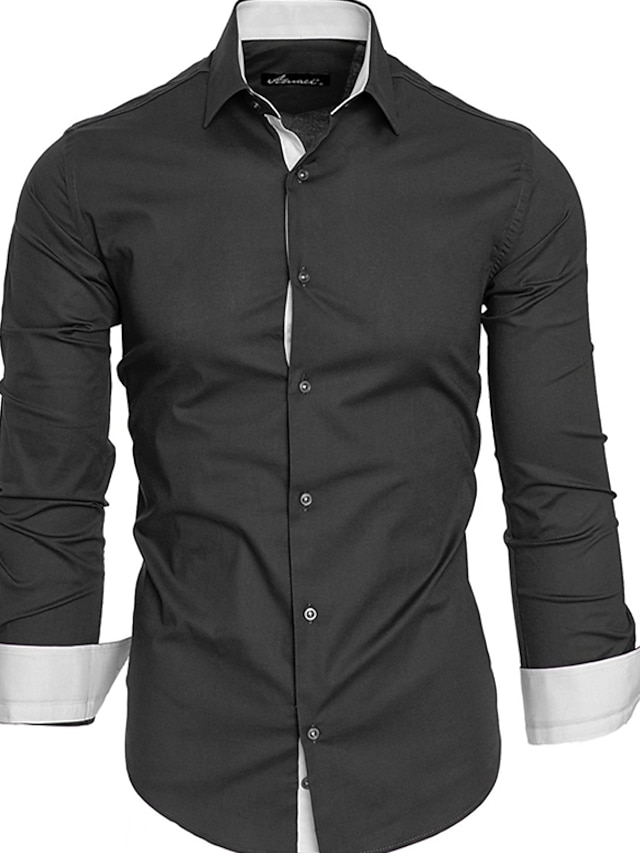  Men's Dress Shirt Button Up Shirt Collared Shirt Black White Red Long Sleeve Plain Collar Spring Fall Wedding Work Clothing Apparel
