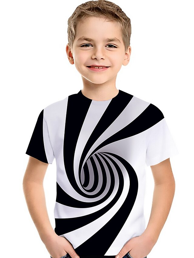  Kids Toddler Boys' T shirt Tee Short Sleeve Black & White Optical Illusion Color Block Geometric 3D Print White Children Tops Summer Active Basic Streetwear Children's Day