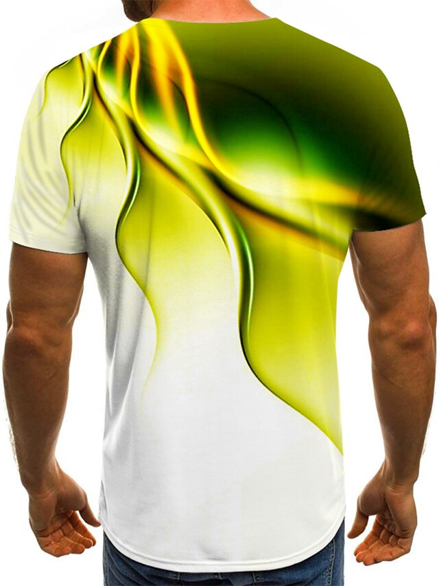 Men's Shirt T shirt Tee Graphic Geometric 3D Round Neck Black Yellow ...