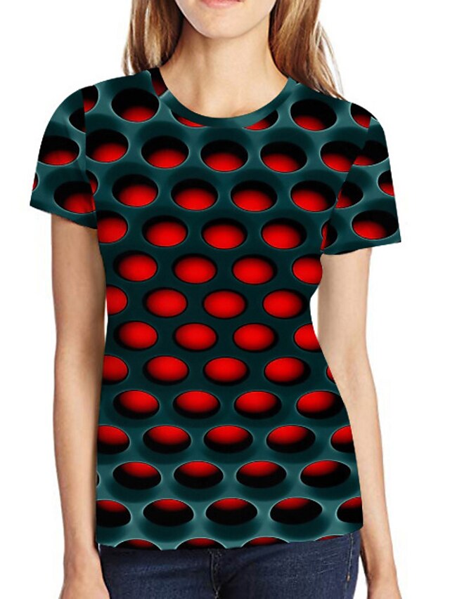  Dame T-shirt Grafisk Geometrisk 3D Plusstørrelser Trykt mønster Toppe Rød