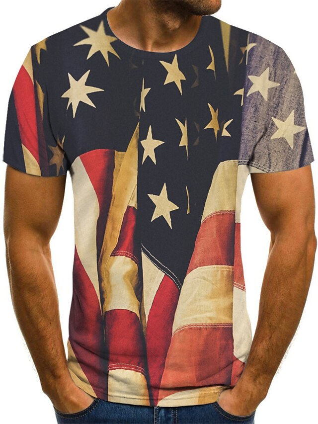  Men's T shirt Tee Shirt Tee American Flag Independence Day National Flag Round Neck Lake blue Dark Pink Blue Black 3D Print Daily Short Sleeve Print Clothing Apparel Comfortable Big and Tall