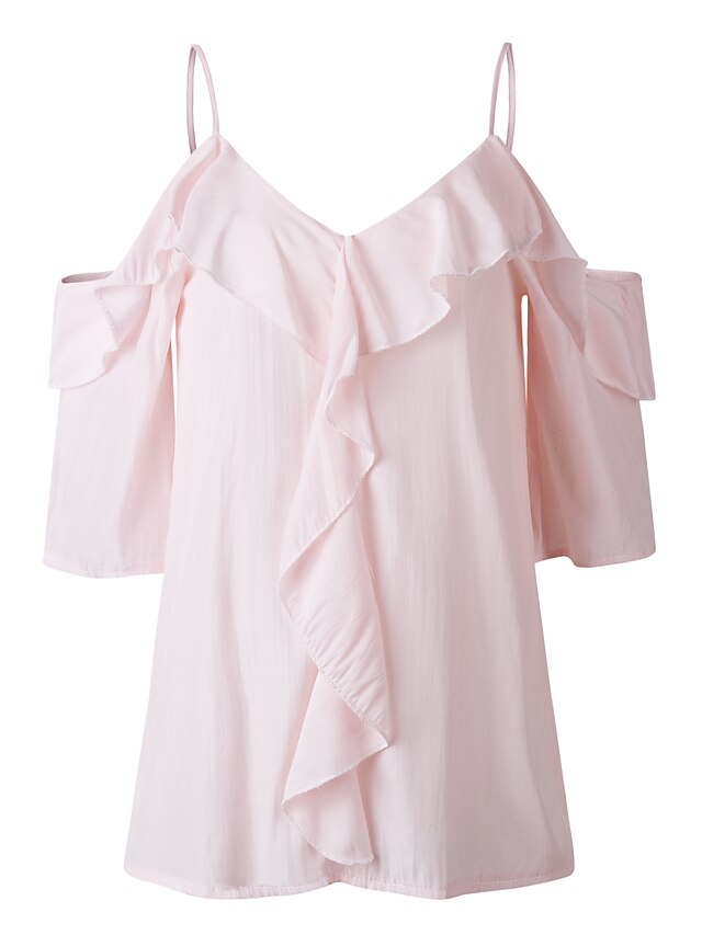  Women's Going out Blouse Shirt Solid Colored Ruffle Strap Tops Sexy Streetwear Basic Top White Black Blushing Pink