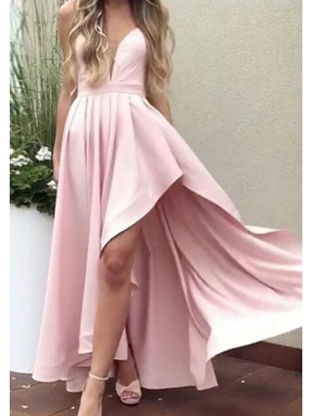  A-Line Prom Dresses Minimalist Dress Party Wear Prom Asymmetrical Sleeveless Spaghetti Strap Satin with Pleats 2024