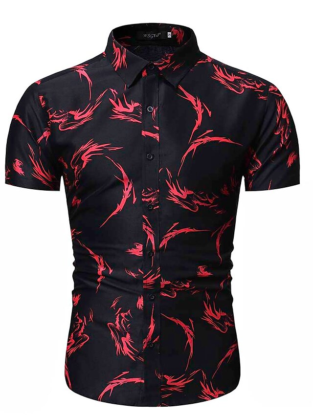 Mens Clothing Mens Shirts | Mens Shirt Floral Geometric Classic Collar Daily Work Short Sleeve Tops Basic Elegant Red Navy Blue 