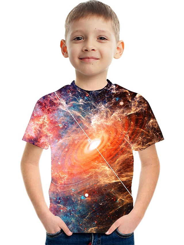  子供 男の子 Tシャツ Ｔシャツ 半袖 カラーブロック 3D プリント ルビーレッド 子供達 トップの 活発的 ストリートファッション こどもの日