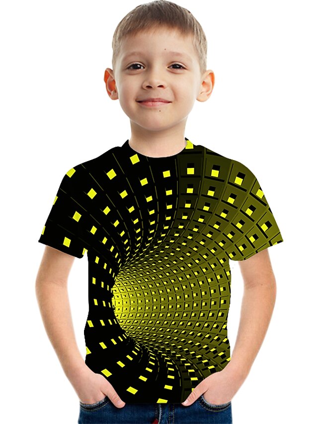  Kids Boys' T shirt Tee Short Sleeve Rainbow Color Block 3D Print Yellow Children Tops Summer Basic Streetwear